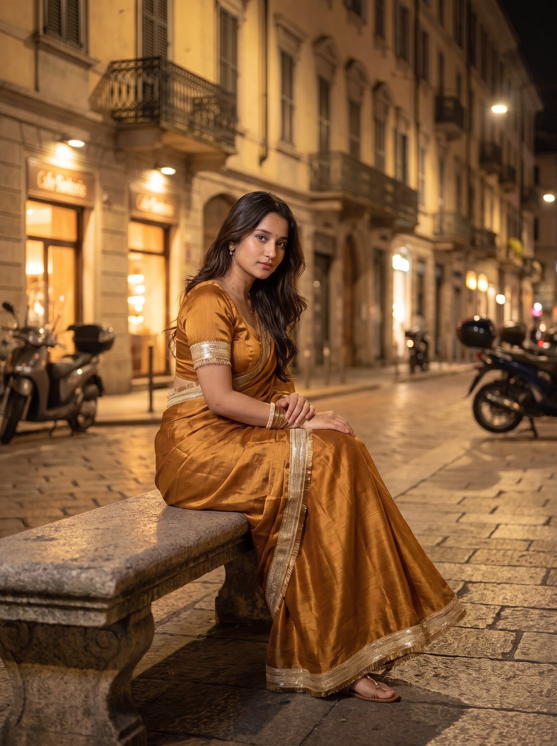 Golden Hour Shimmer Chiffon Saree