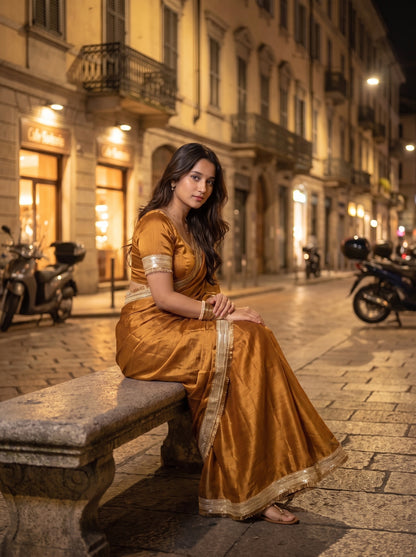 Golden Hour Shimmer Chiffon Saree