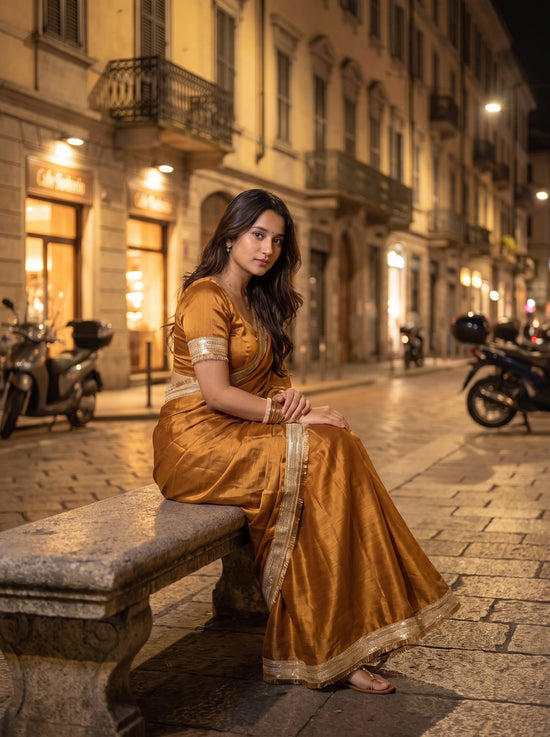 Golden Hour Shimmer Chiffon Saree