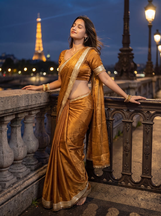 Golden Hour Shimmer Chiffon Saree