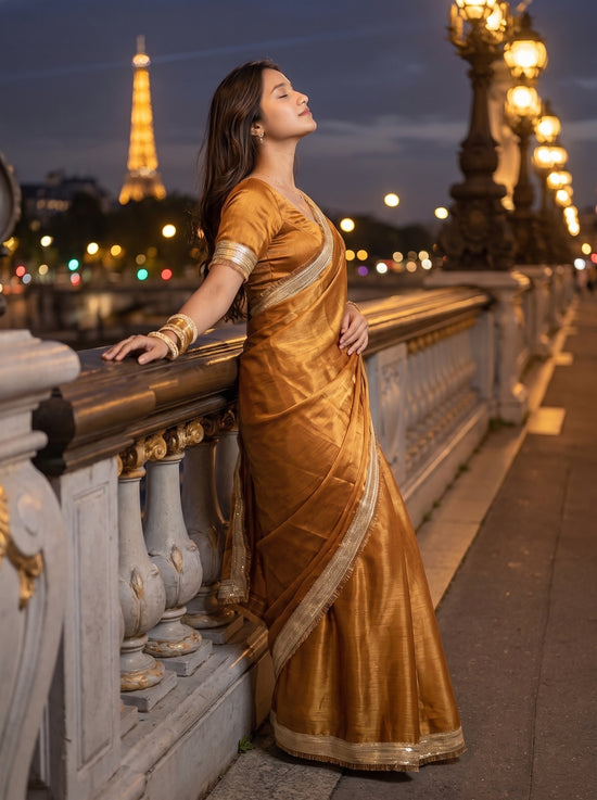Golden Hour Shimmer Chiffon Saree