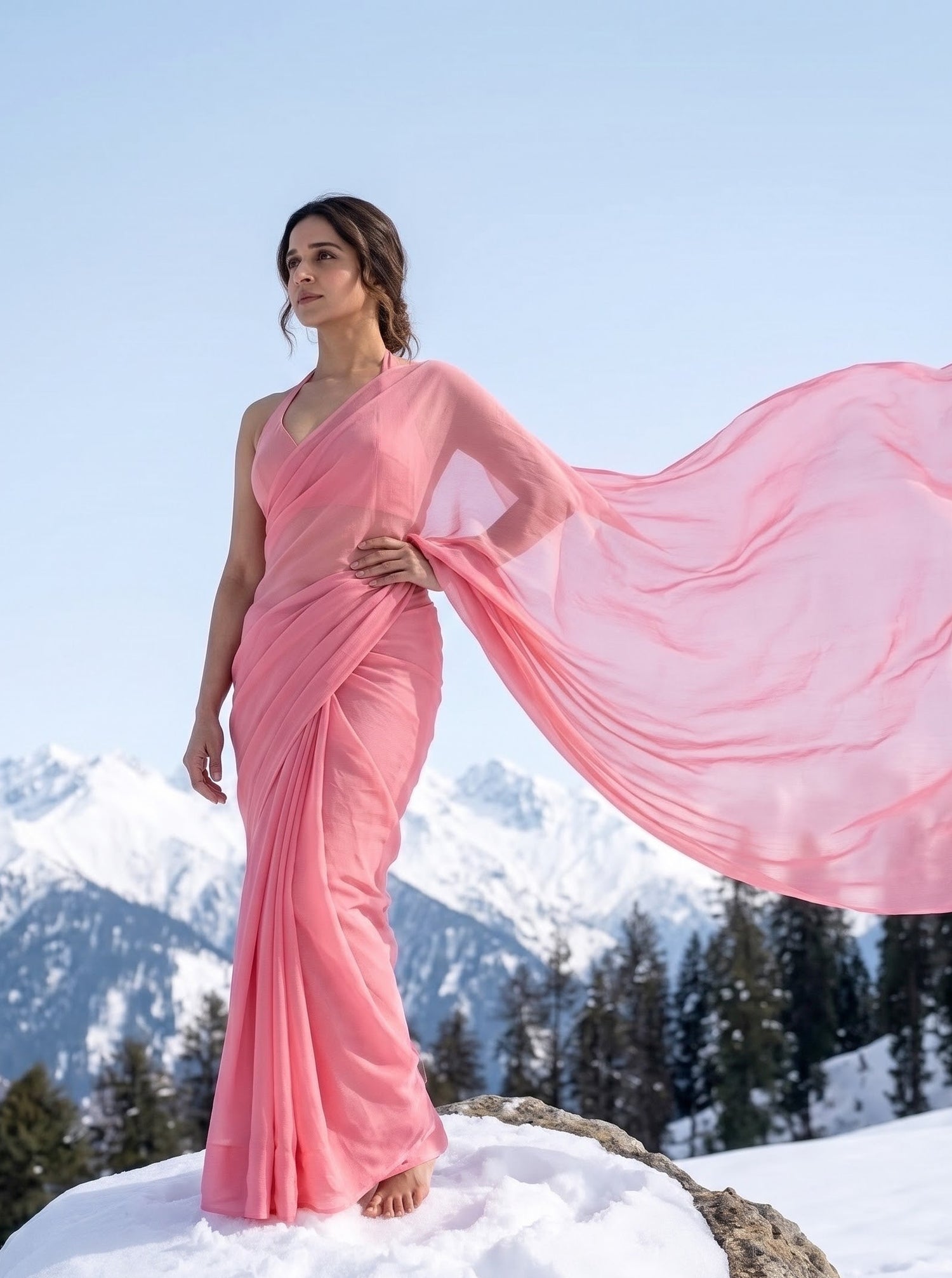 Alpine Blush Chiffon Saree