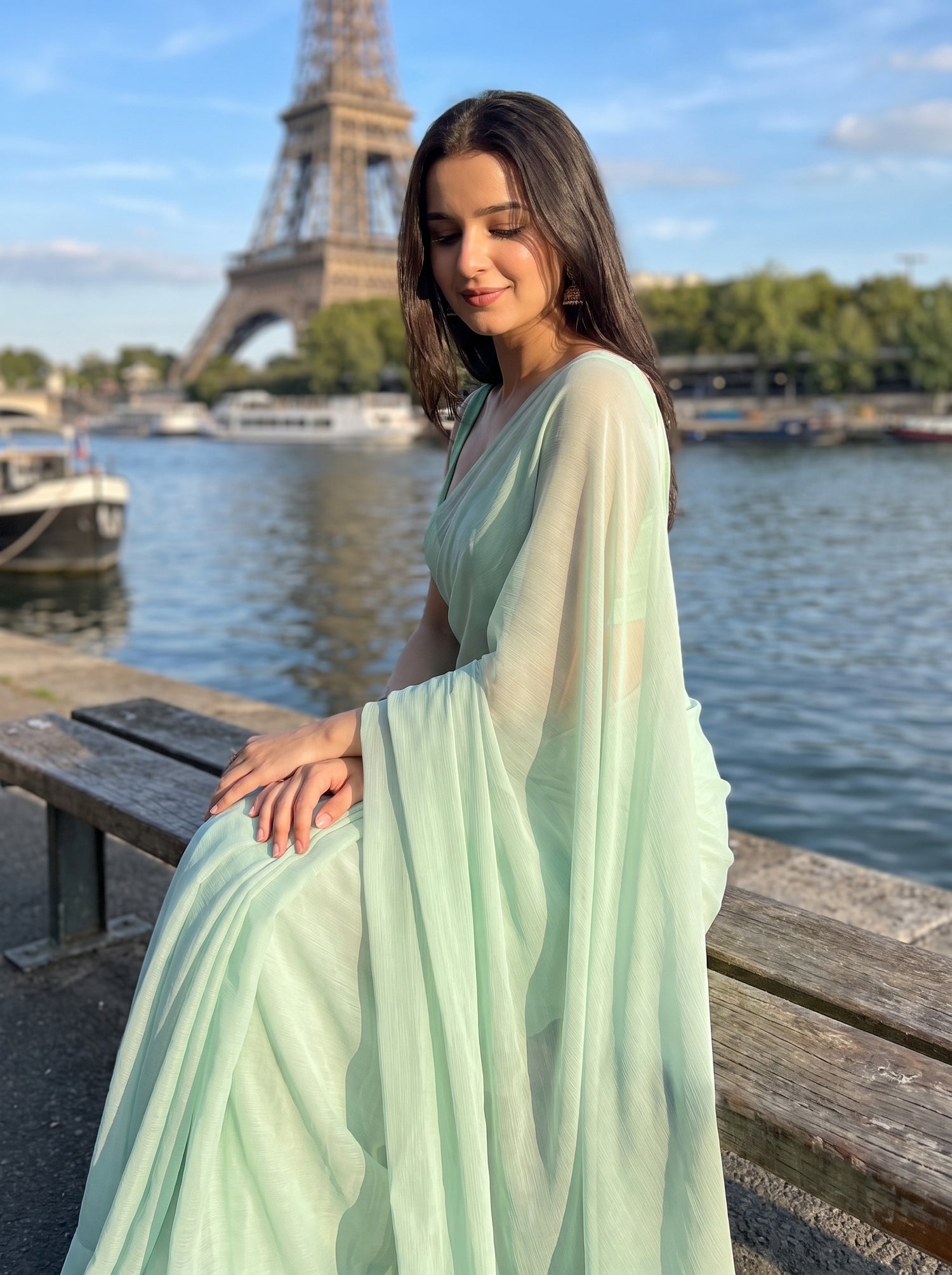 Celestial Mist Chiffon Saree