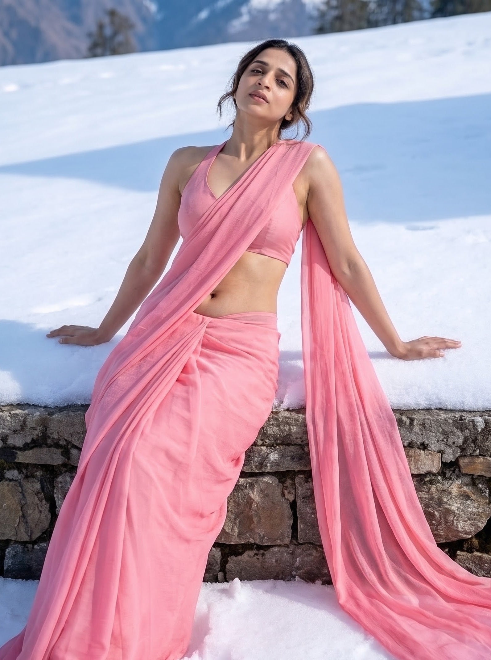 Alpine Blush Chiffon Saree