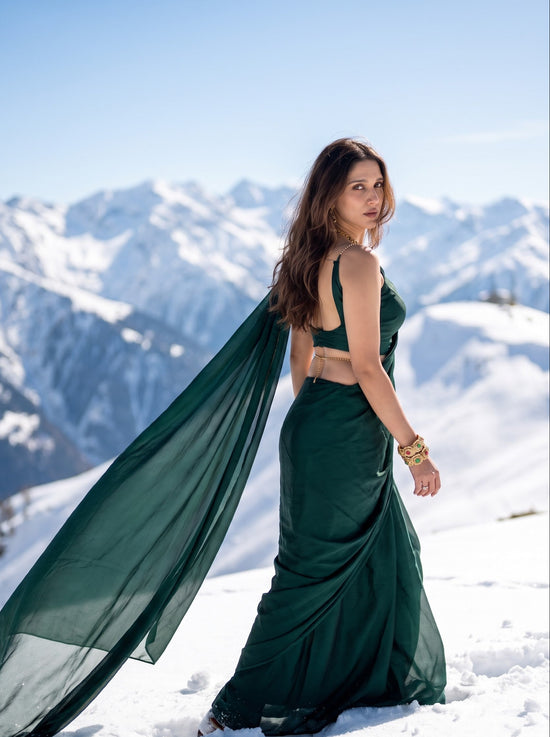 Emerald Allure Chiffon Saree