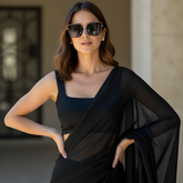 Whisper in Air Chiffon Saree by Authority of Fashion – black chiffon saree light as air for intimate evenings