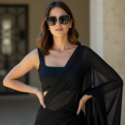 Whisper in Air Chiffon Saree by Authority of Fashion – black chiffon saree light as air for intimate evenings