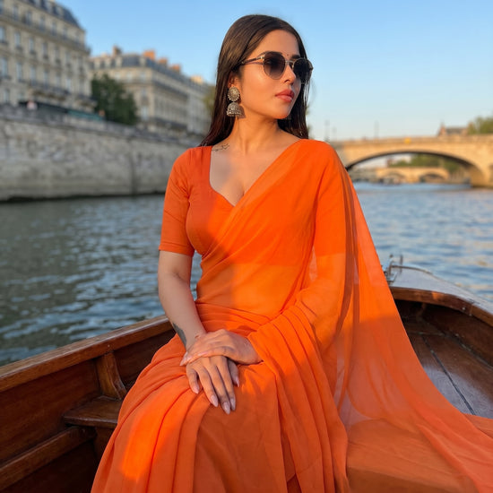 Saffron Drift Chiffon Saree
