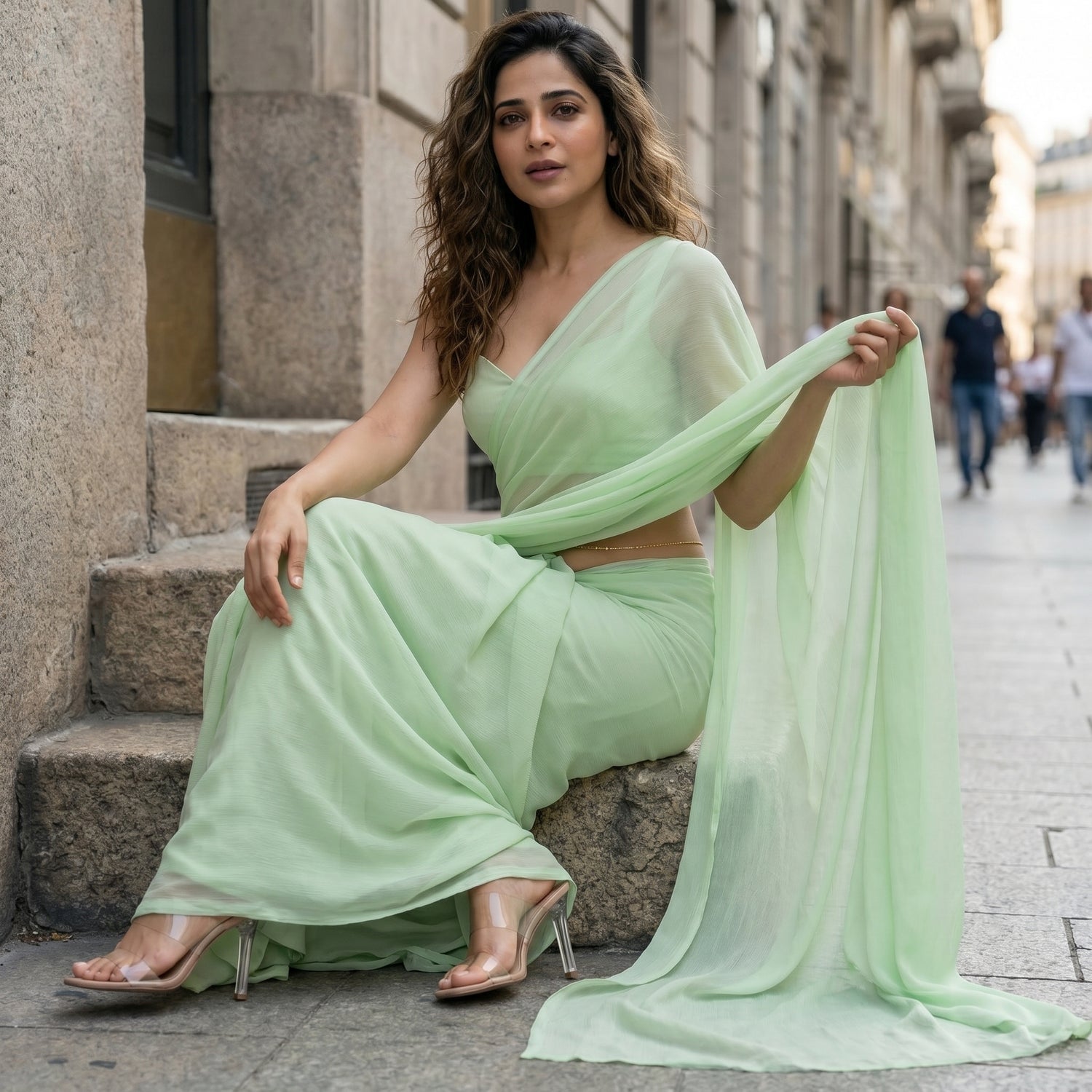 Celestial Mist Chiffon Saree