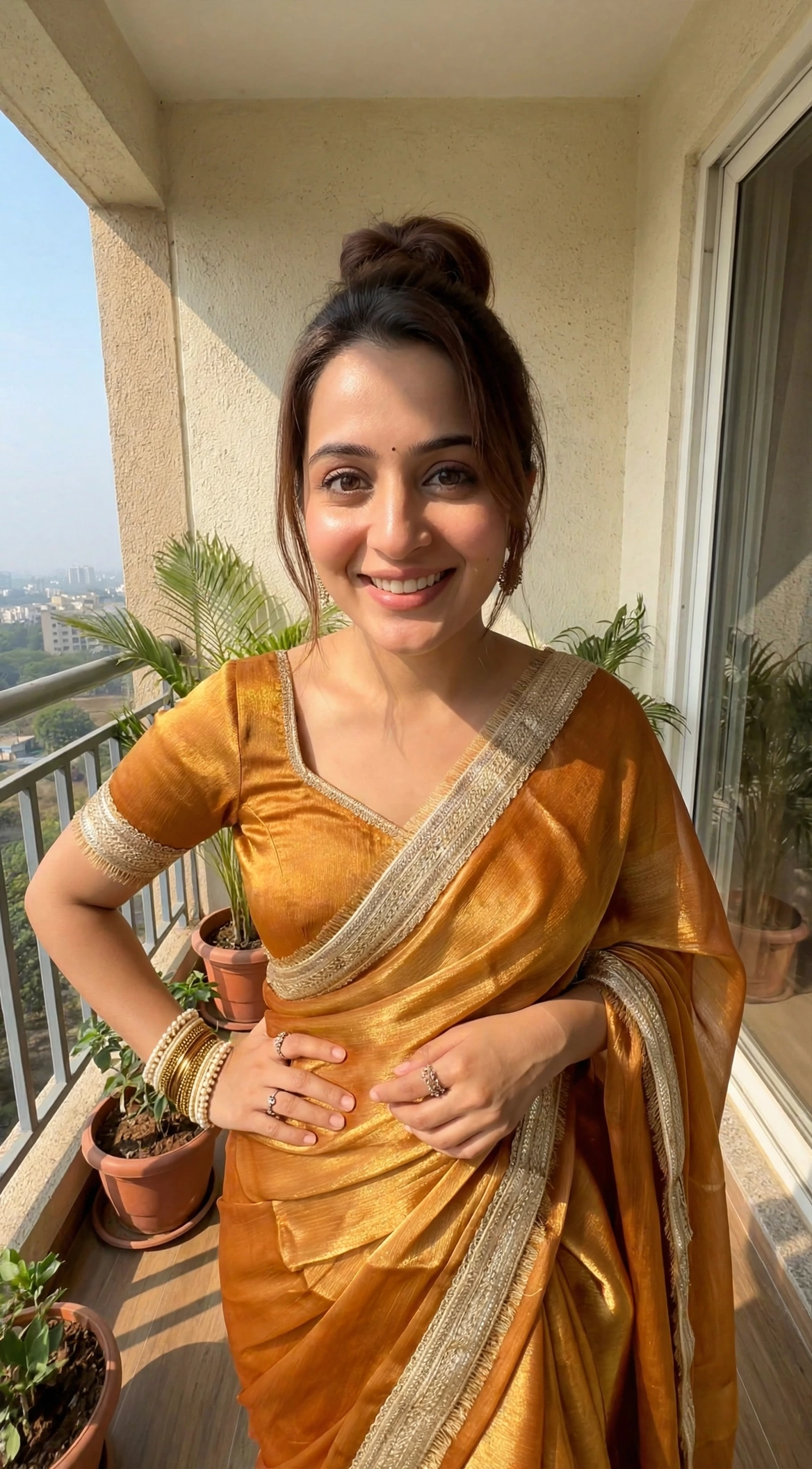 Golden Hour Shimmer Chiffon Saree