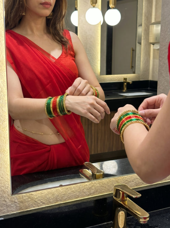 Velvet Temptation After Dark Saree with Belly Chain – red chiffon saree for date nights