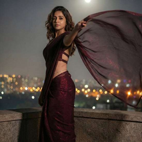 Midnight Merlot After Dark Saree with Belly Chain