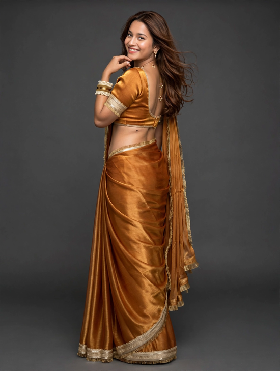 Golden Hour Shimmer Chiffon Saree