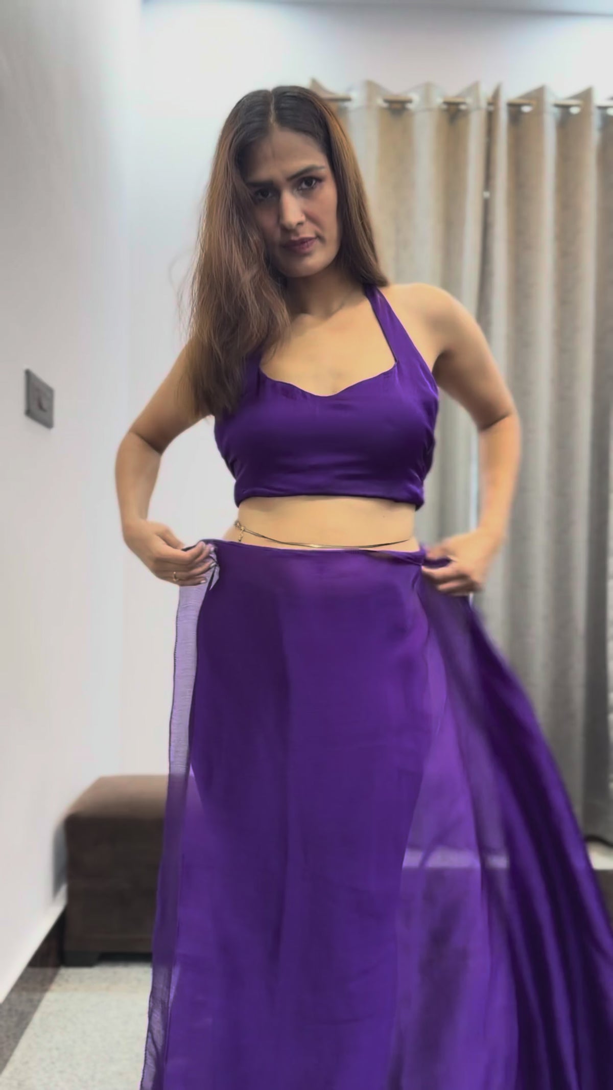 Orchid Noir Chiffon Saree