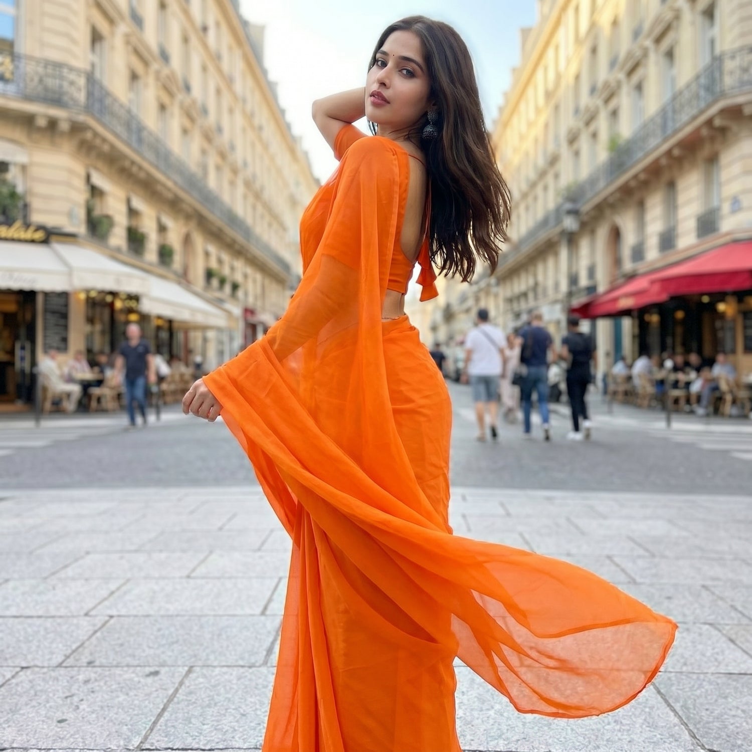 Saffron Drift Chiffon Saree