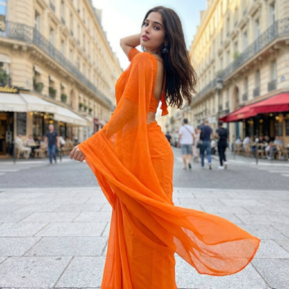 Saffron Drift Chiffon Saree