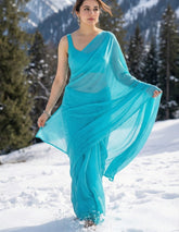 Aqua Desire Chiffon Saree for women – teal drape by Authority of Fashion for intimate celebrations