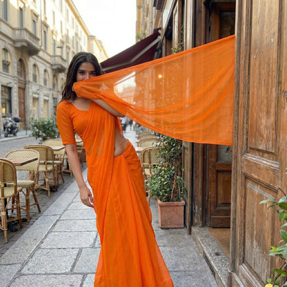 Saffron Drift Chiffon Saree