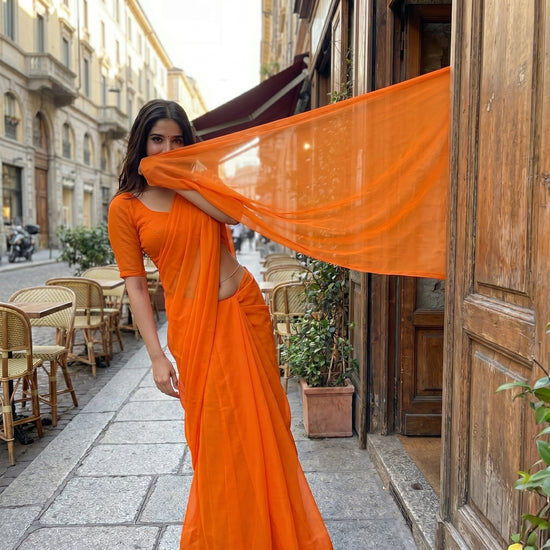Saffron Drift Chiffon Saree