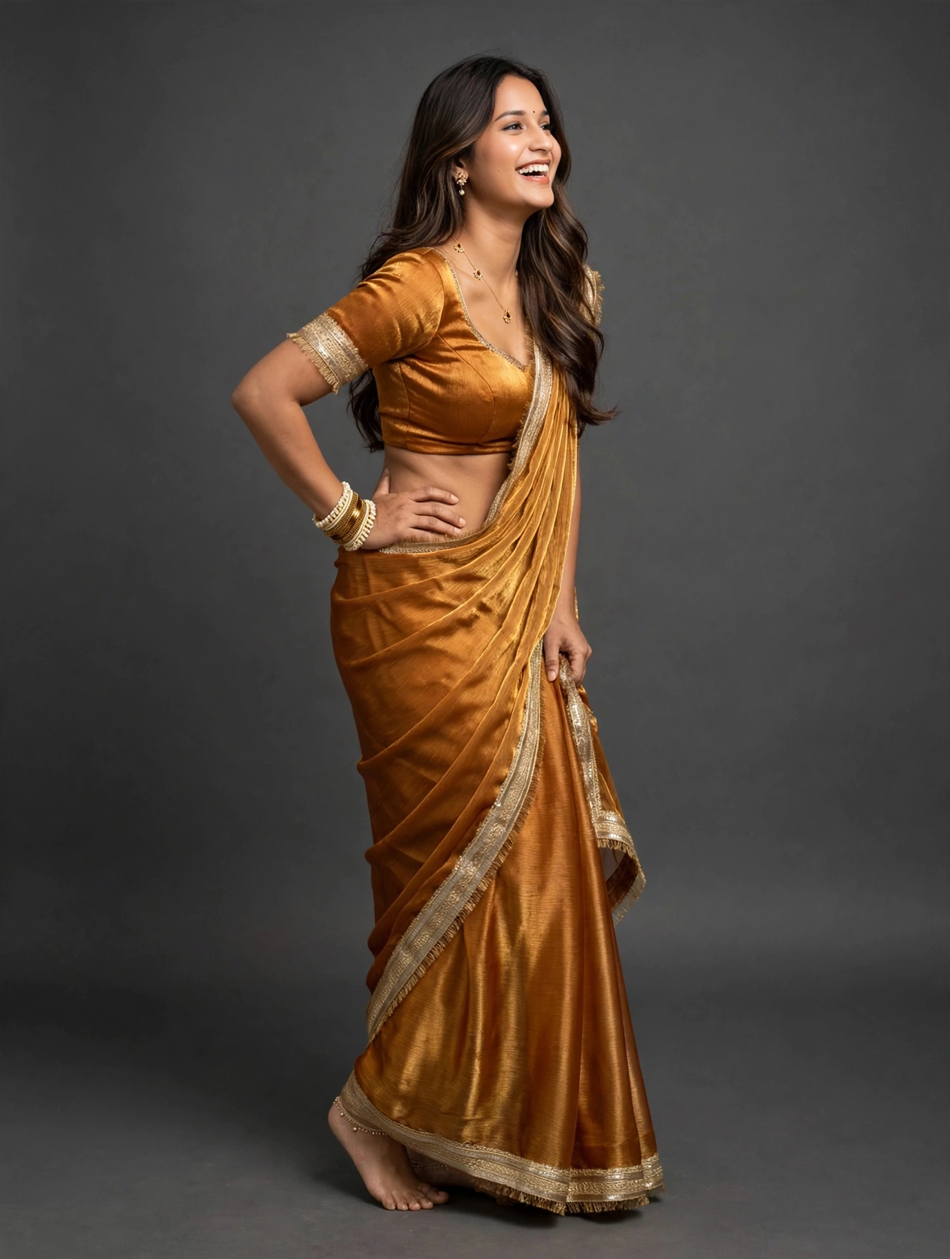 Golden Hour Shimmer Chiffon Saree