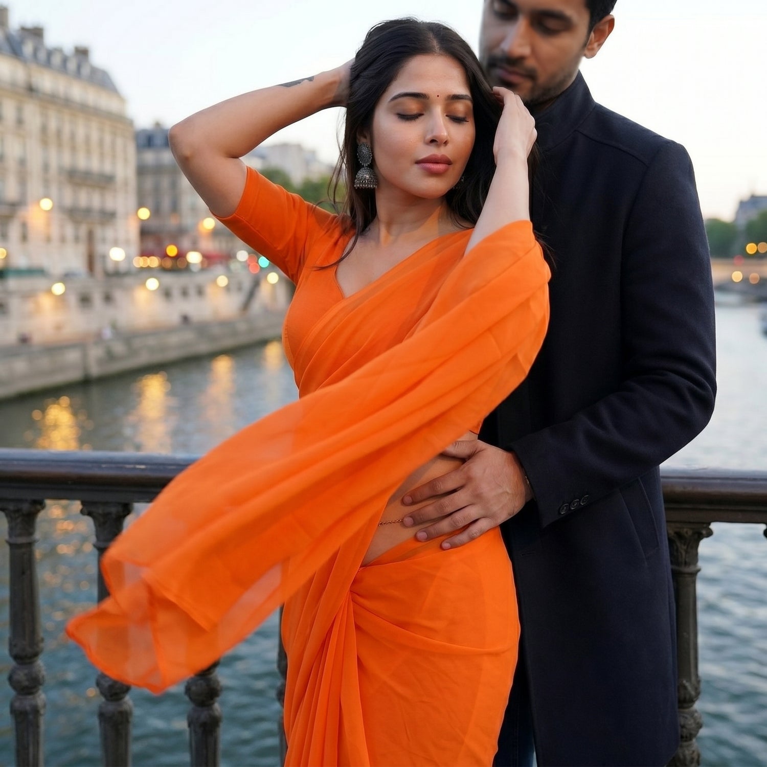 Saffron Drift Chiffon Saree
